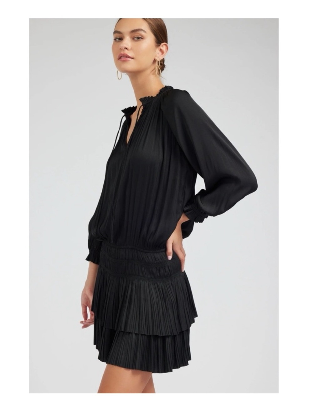 Current Air Aurelie Pleated Mini Dress Women’s Small Long Sleeves